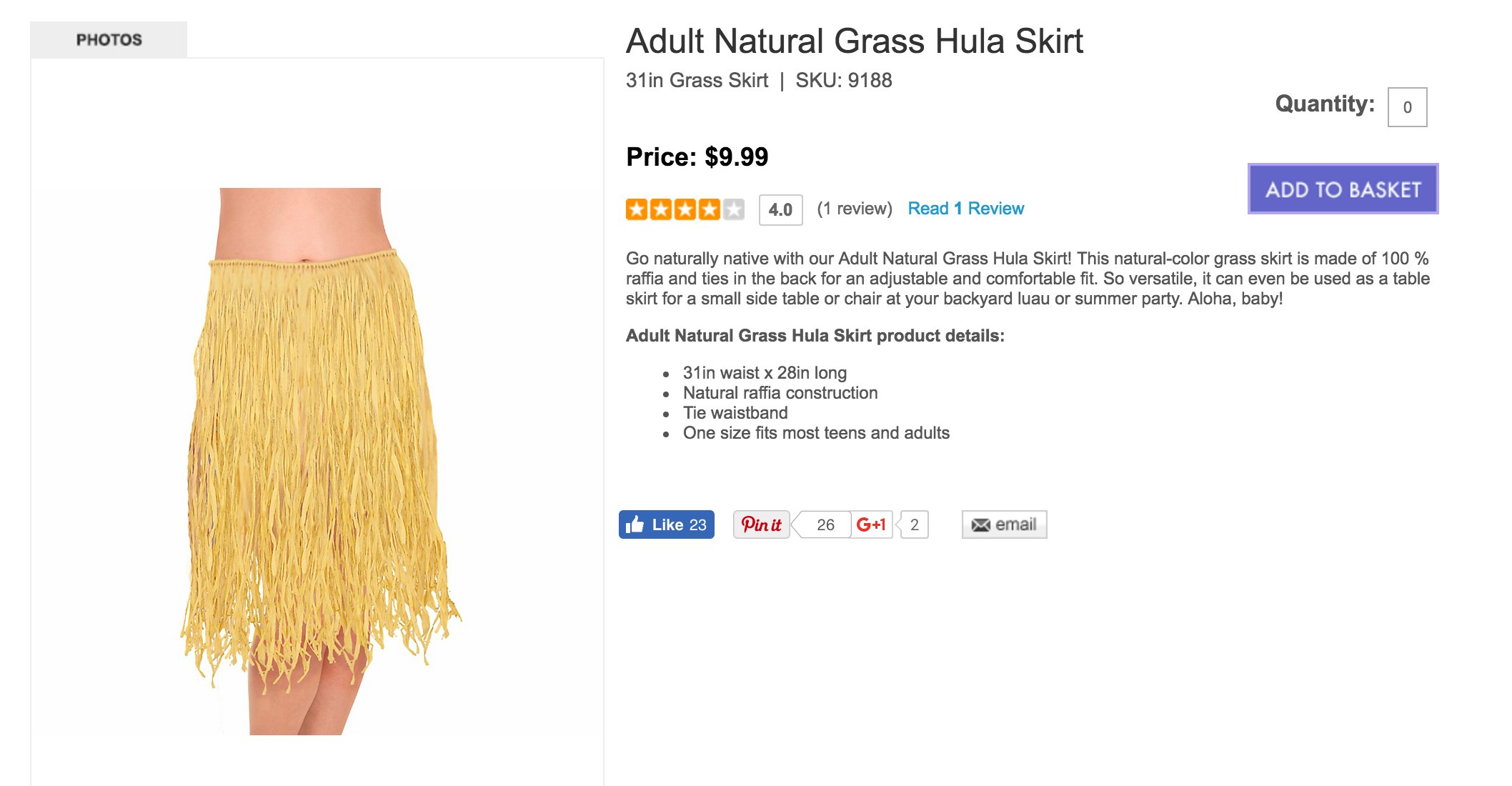 Adult Natural Grass Hula Skirt