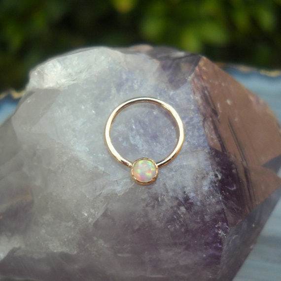 Covet Jewelry Golden Opal Avice Nipple Barbell Ring