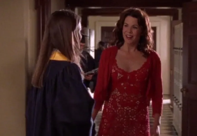 lorelai gilmore red lace dress ASO Lorelai Gilmore Red Crochet Midi Dress Featured in Gilmore Girls Size 12