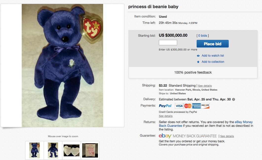 ebay beanie babies sold prices