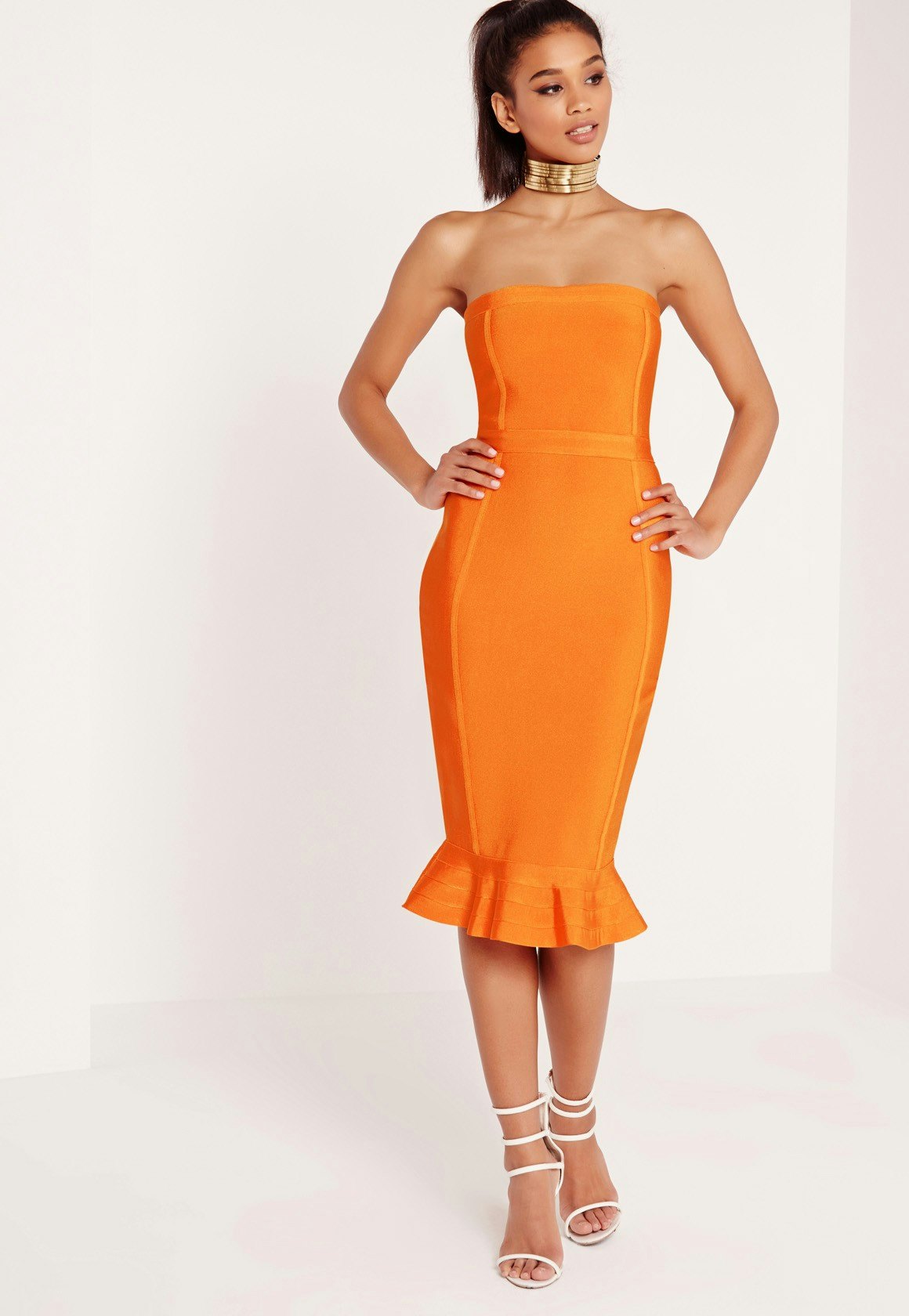 khloe kardashian orange bandage dress