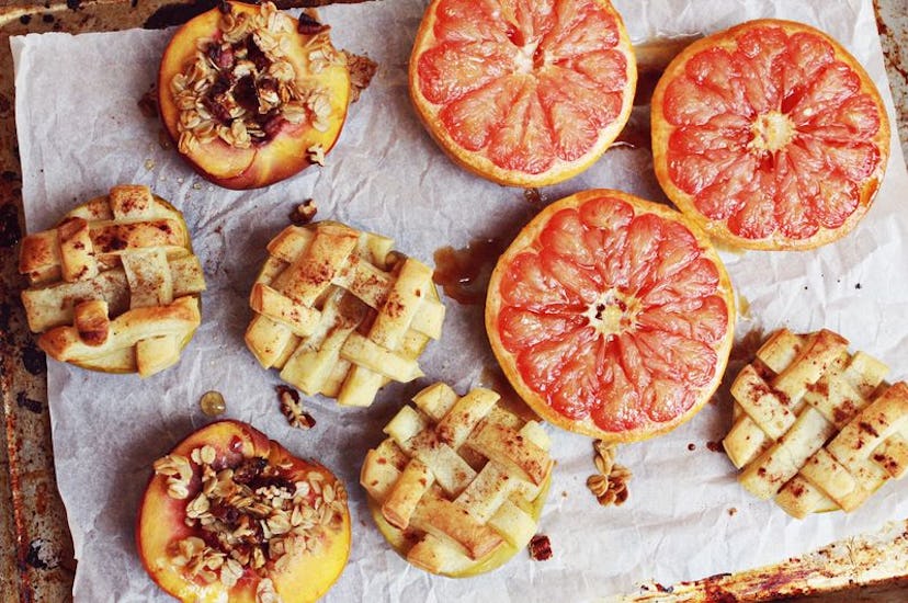 Baked fruit, like this recipe from A Beautiful Mess, is a great way to use up extra fruit.