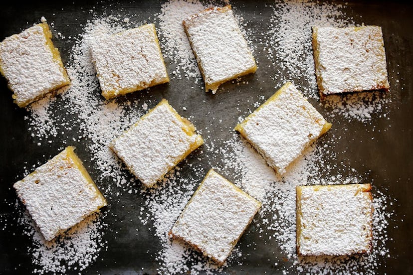 These lemon bars from Joy The Baker are sweet, tangy, and come topped with powdered sugar.
