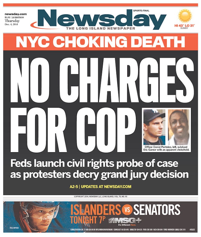 17 Eric Garner Newspaper Front Pages That Perfectly Capture The Outrage ...