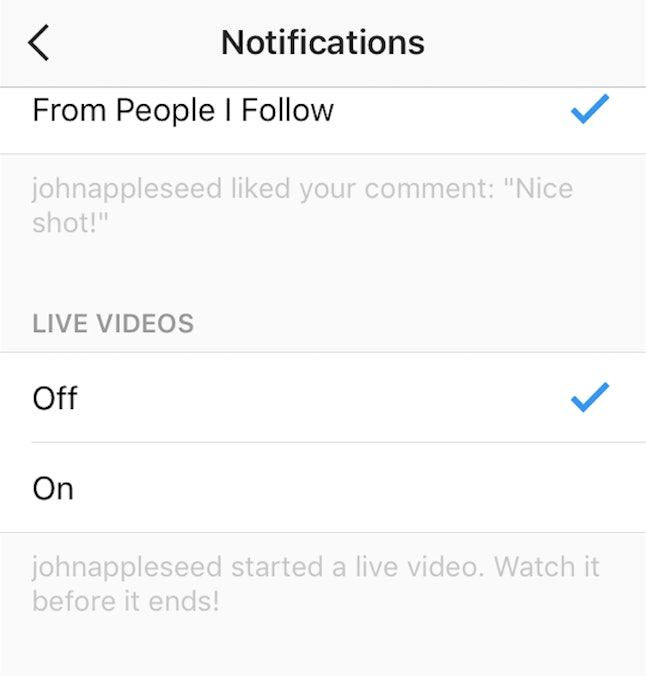 how to turn off instagram live story notifications