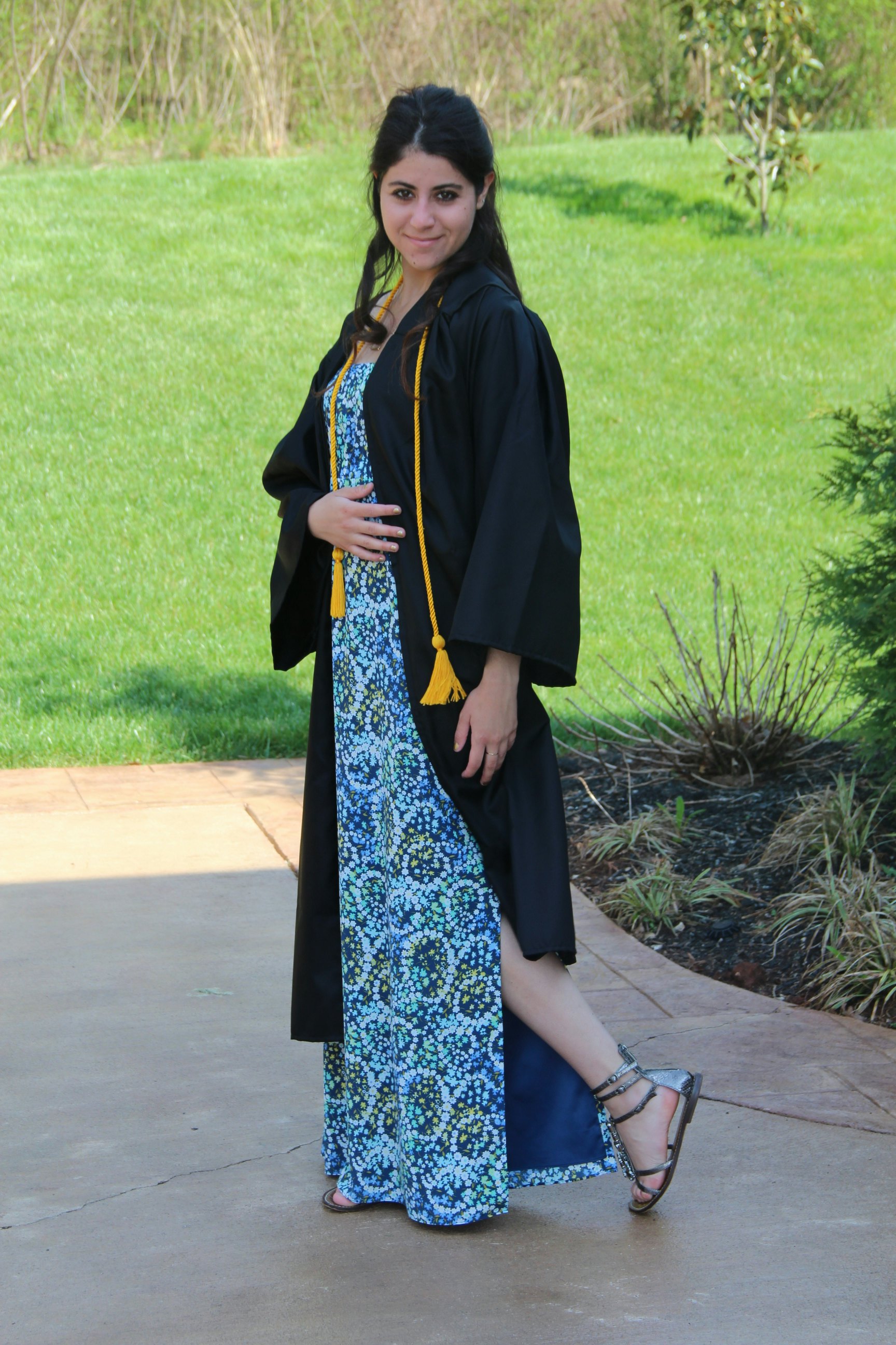 maxi dress with graduation gown