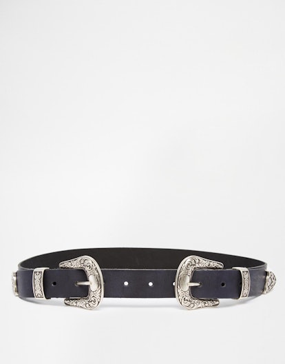 ASOS Leather Double Buckle Western Waist And Hip Belt