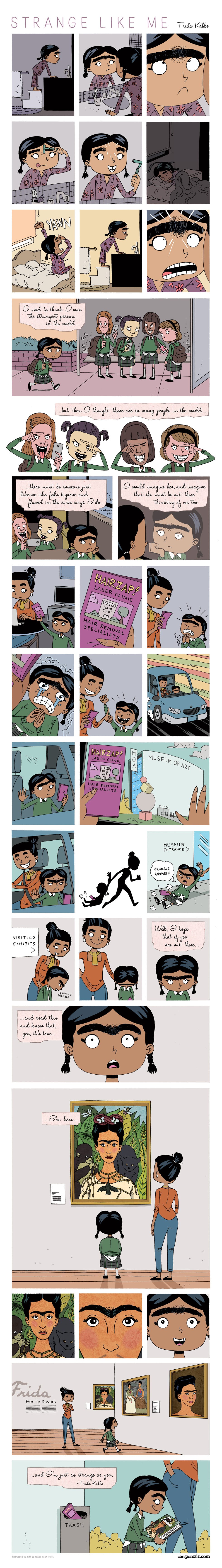 Zen Pencils Illustrates Frida Kahlo's "Strange Like Me" Quote To Fight