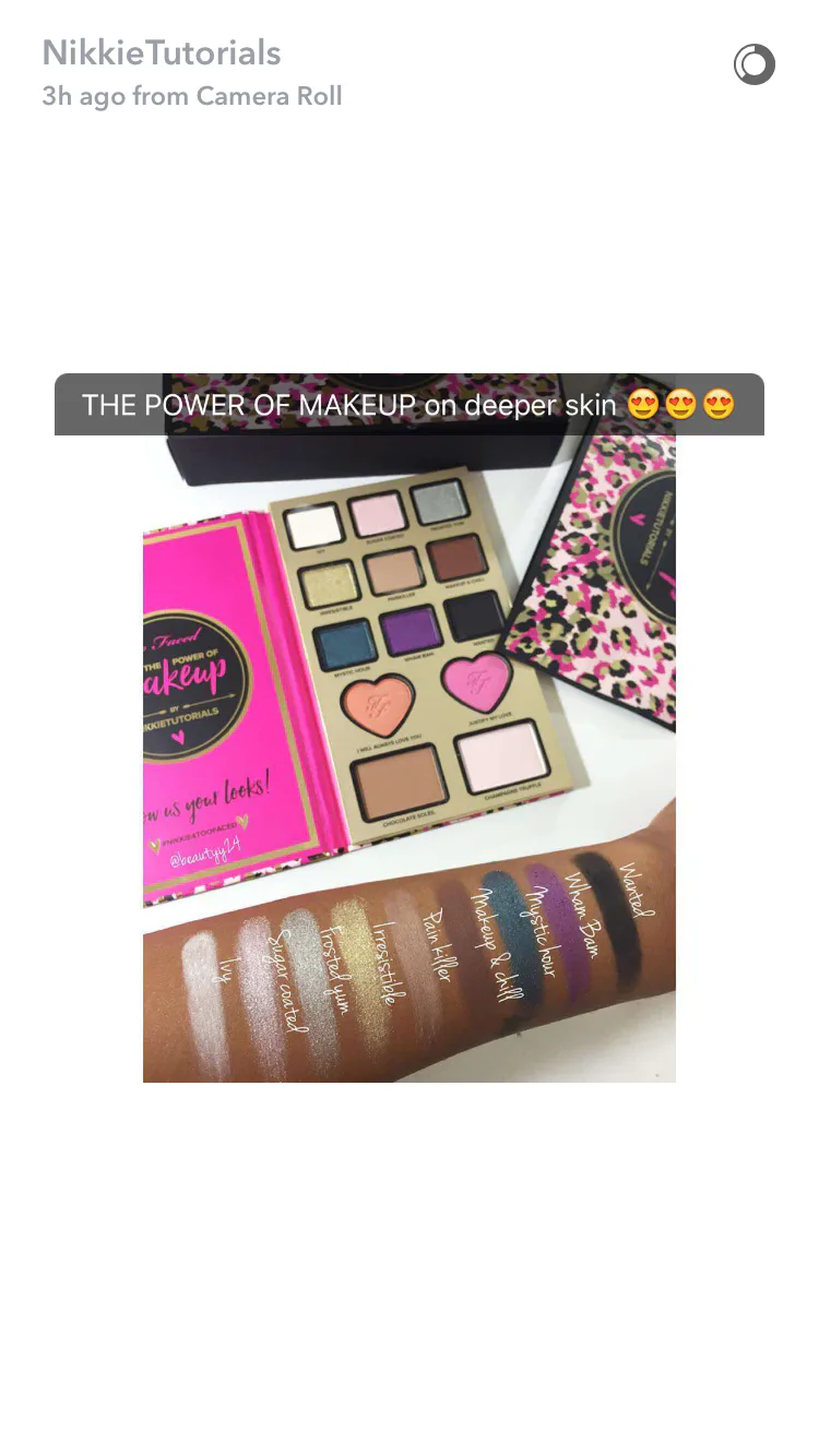 Swatches Of The NikkieTutorials x Too Faced The Power Of Makeup Palette ...