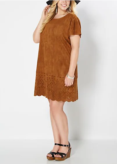 kylie jenner brown suede dress Arles Brown Midi Dress