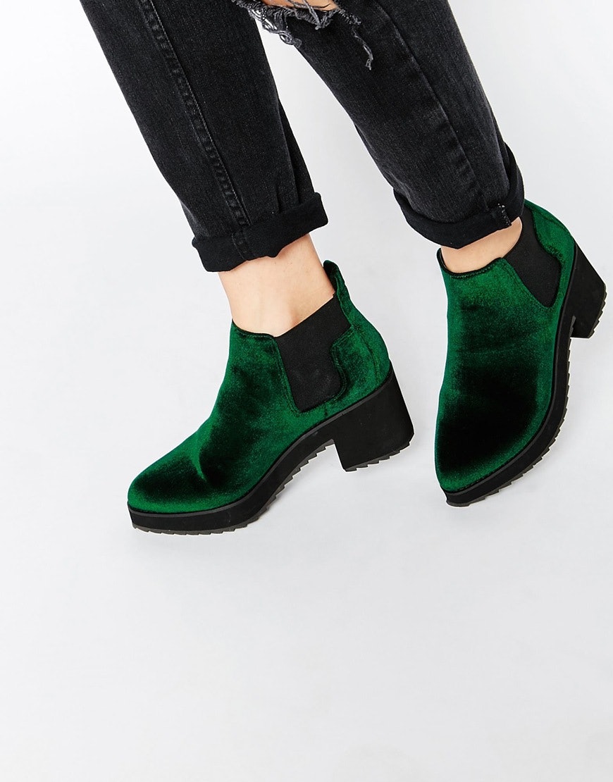 green velvet booties