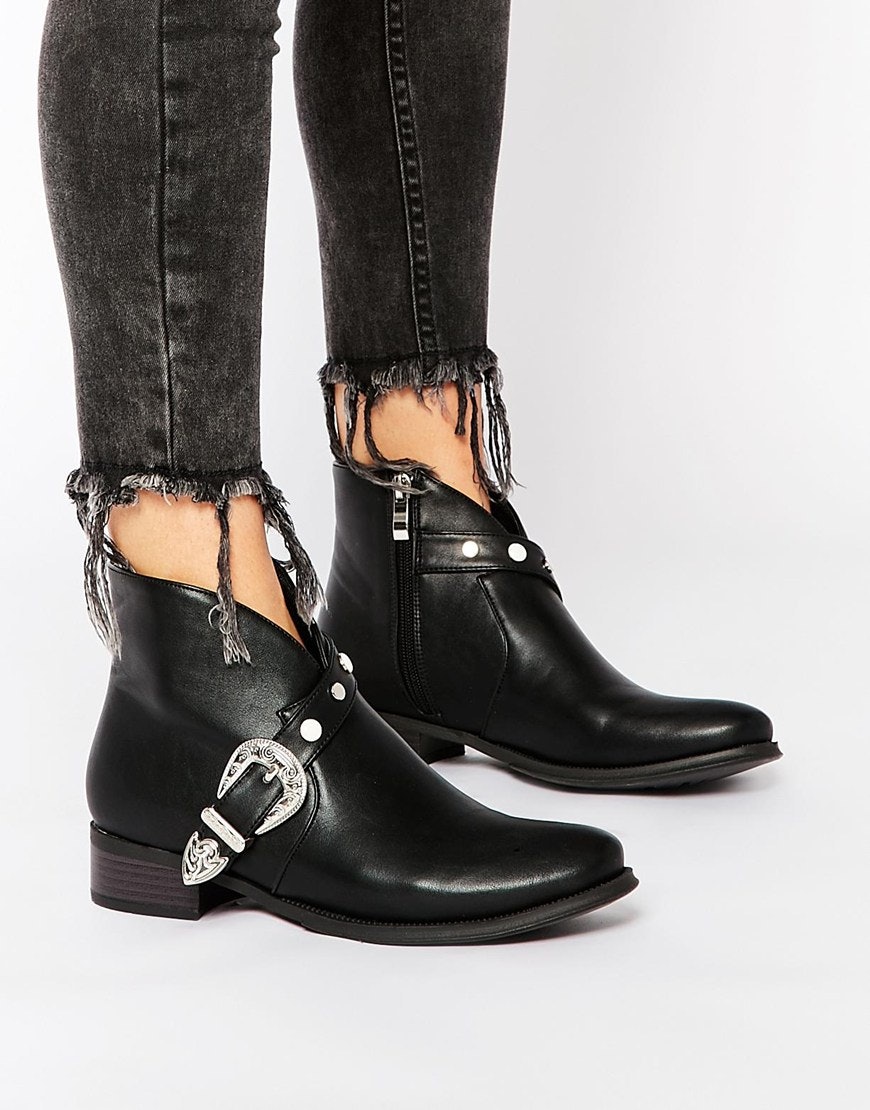 buckle western ankle boots