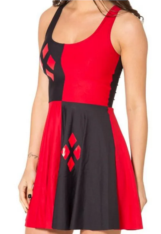 harley quinn skater dress Plus Size - Harley Quinn Black & Red Halloween Skater Dress