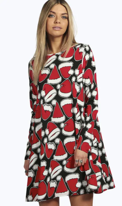 christmas print swing dress Kids Girls Christmas Tree Print Swing Mini Dress FREE SHIPPING