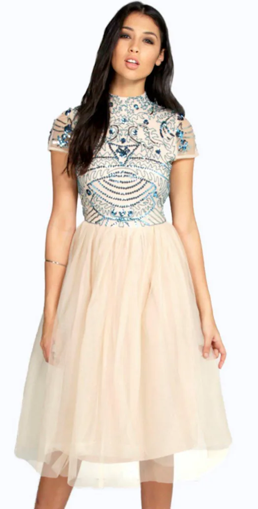boutique embellished skater dress Women's Embellished Skater Dress