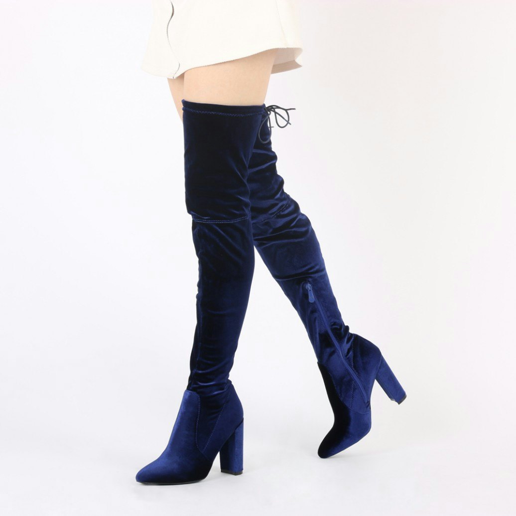 over the knee navy blue boots