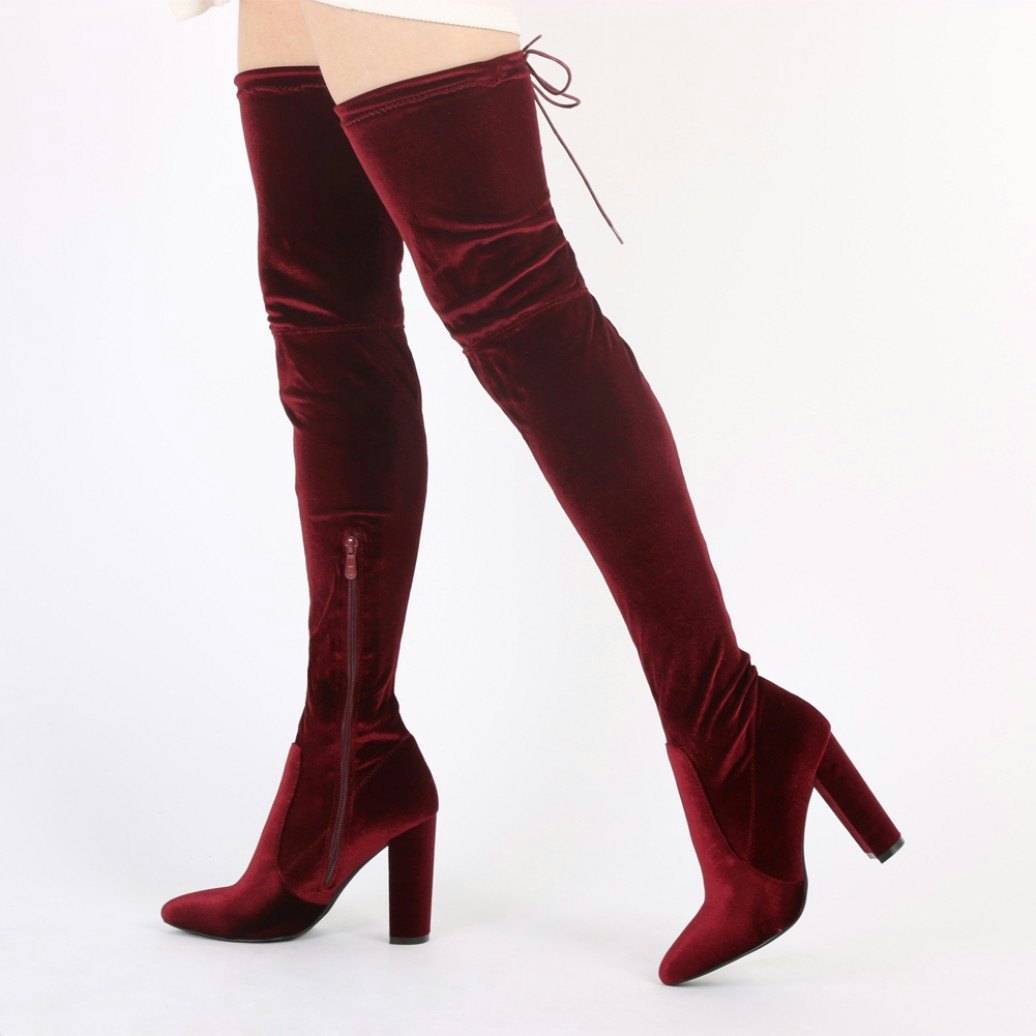 red velvet over the knee boots