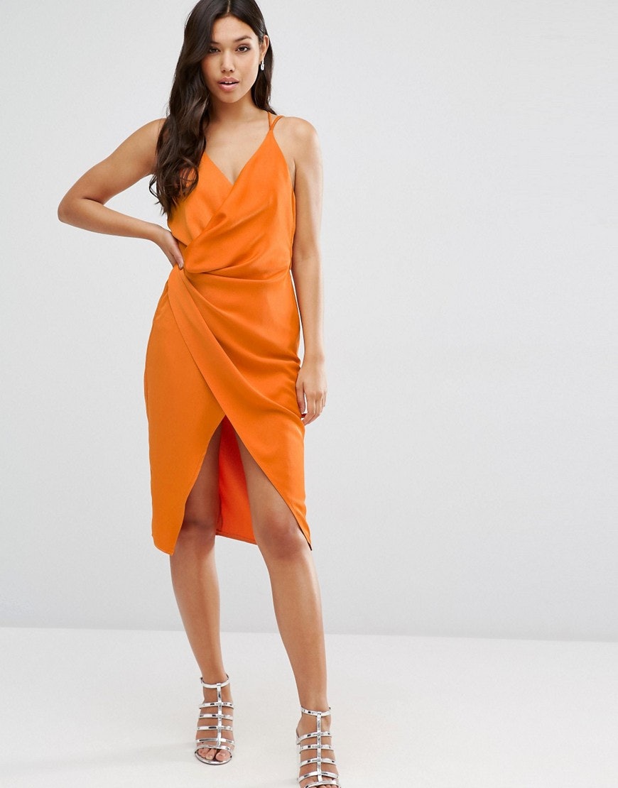 Платье оранжевое манго миди