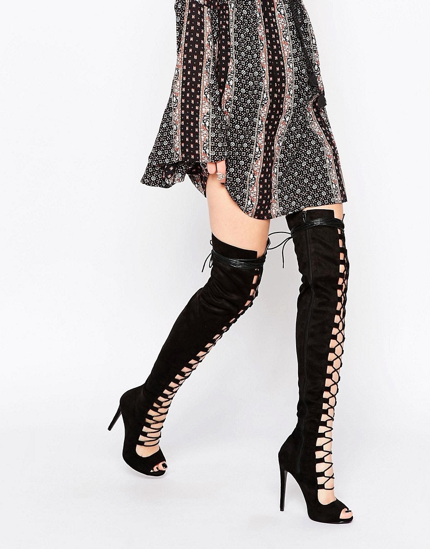 black thigh high boots macys