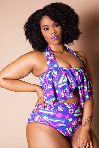 One Piece High Waisted Bandage Plus/Full Size African Print