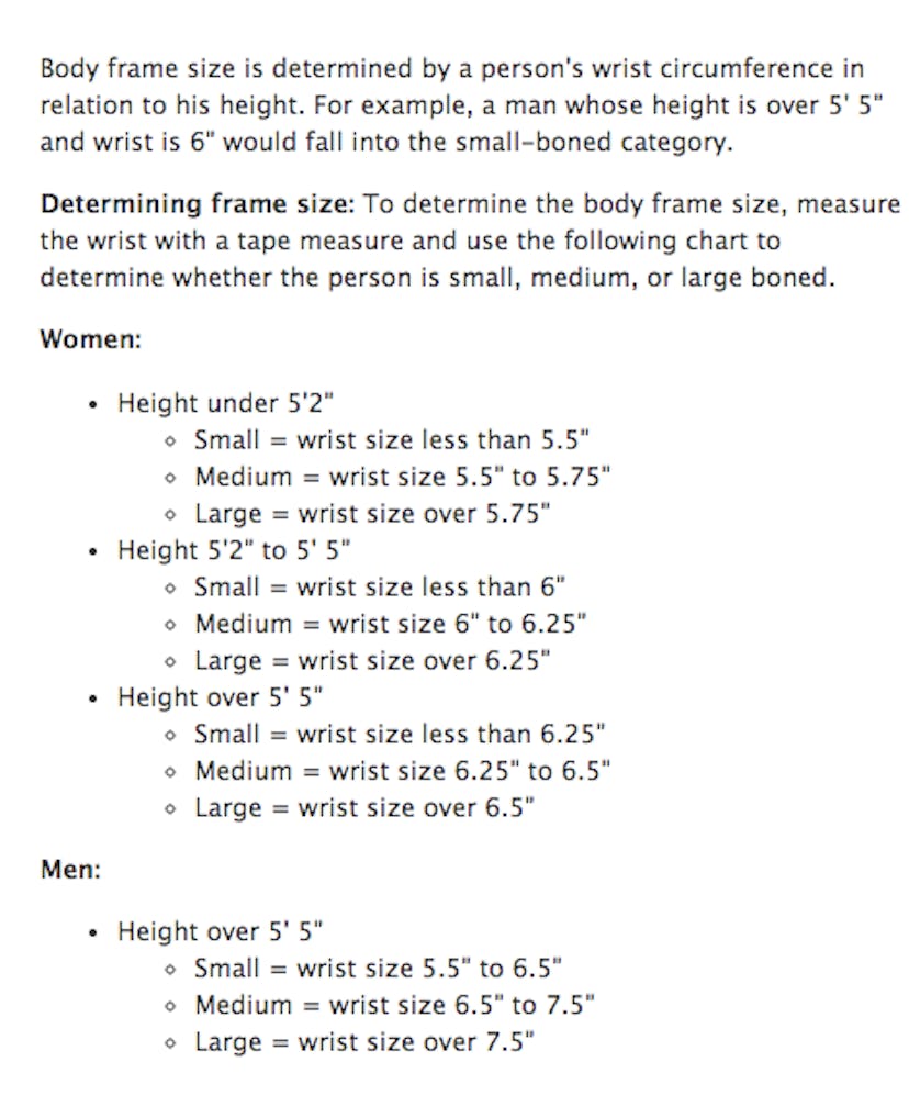 Can You Really Have Big Bones? This Chart Will Tell You If Your Body ...