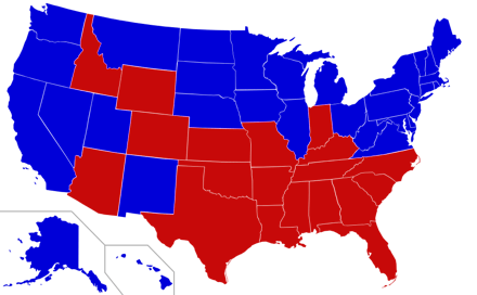 A map of the united states that shows the 19 States Still Allow Spanking in Schools