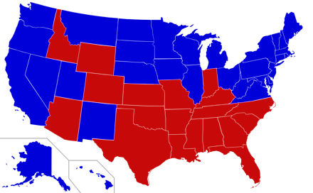 A map of the united states that shows the 19 States Still Allow Spanking in Schools 