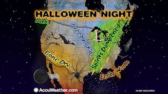 A map showing 2013 Halloween Night Weather Forecast