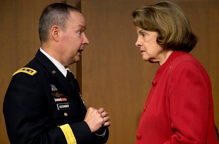 Dianne Feinstein talking to a man about the NSA's Dragnet Surveillance of Americans