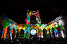 The Brazuca projected on to the Parque Lage as part of its unveiling in Brazil