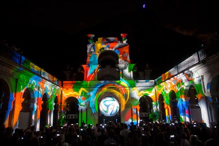 The Brazuca projected on to the Parque Lage as part of its unveiling in Brazil