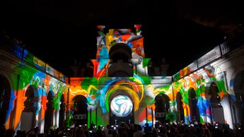 The Brazuca projected on to the Parque Lage as part of its unveiling in Brazil