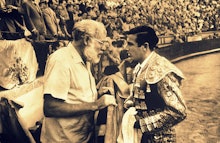 Ernest Hemingway and Matador Antonio Ordonez facing each other