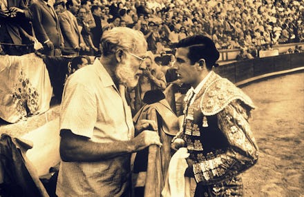 Ernest Hemingway and Matador Antonio Ordonez facing each other