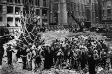 An old photo of the Rockefeller Center Christmas Tree Lightning in 1931