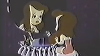 Scene from old banned cartoon film on a woman's menstruation