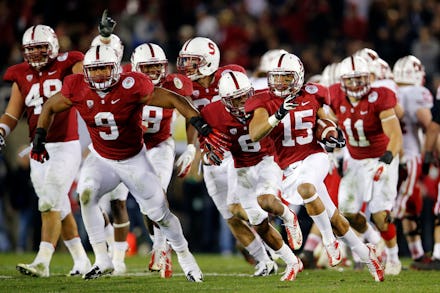 The Stanford Football team during a match 