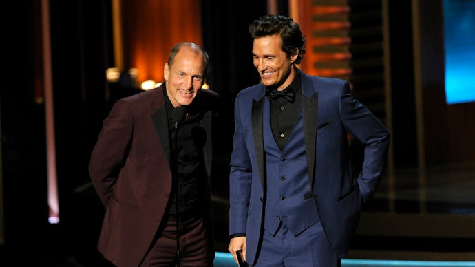 Woody Harrelson and Matthew McConaughey on an award show stage