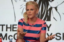 Jenny McCarthy at a convention talking, known for being against the vaccines because they can cause ...