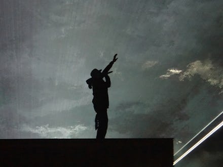 Silhouette of Kanye west during Jay-Z and Kanye West live "Watch the Throne" in Paris Bercy (France)...
