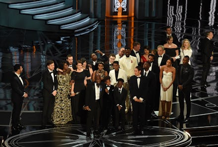 Oscar winners on stage at the 2017 Oscar Award ceremony