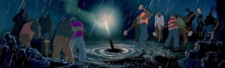 Scene from the Disney movie Dumbo in which black men are working