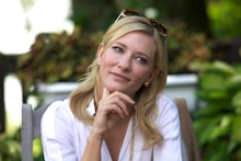 Cate blanchet in the movie Blue Jasmine sitting in a cafe