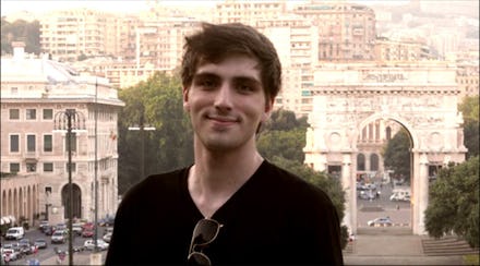 Michael Saffioti in a black v-neck
