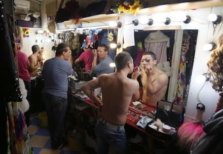 Performers getting ready, putting makeup on at Sochi's biggest gay club, Club Mayak 