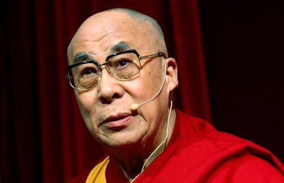 Dalai Lama with an ear microphone