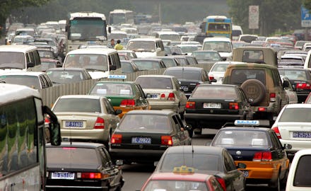 A traffic jam in america showing hundreds of cars at a standstill