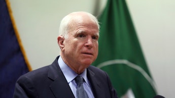 John McCain giving a speech at a political rally