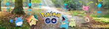 'Pokémon Go' logo and pokémon in a park