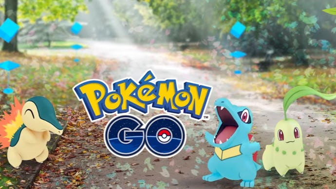 'Pokémon Go' logo and pokémon in a park